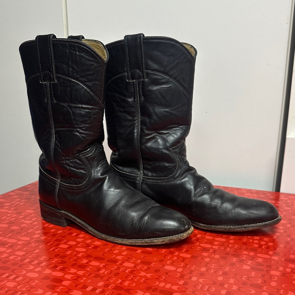 Classic Black Leather Cowboy Justin Boots